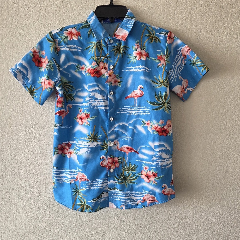 SSLR Boys Collection Hawaiian Shirt Flamingo Size Med Vintage Y2K Beach Tropical